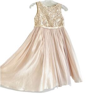 My Best Kid USA Long Formal Dress Girls Size 10 Gold Champagne Sleeveless